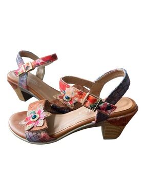 Patricia by Spring Step Floral Multi-Color Block Heel Strappy Sandals size 36/6